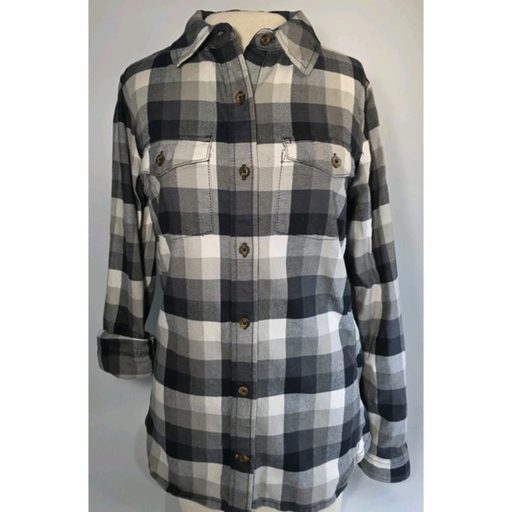 Carhartt Women Black/Tan/Neutral Plaid Flannel Button Up Shirt Sz  S (4/6)  2017